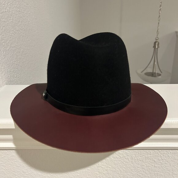 Rag & Bone Floppy Leather Brim Fedora Burgundy and Black Hat Size S - Picture 4 of 10